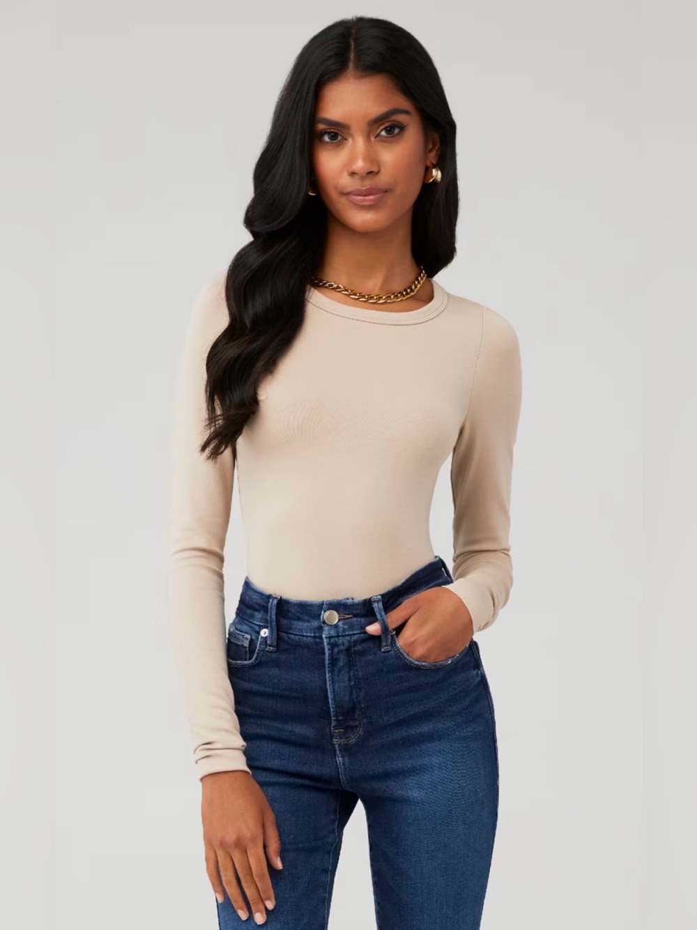 THE RANGE Women's Modal Jersey No Bra Club Crew Long Sleeve Top - Saddle Size XS